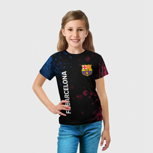 Детская футболка 3D с принтом FC BARCELONA, вид сбоку #3