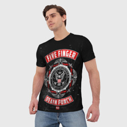 Футболка с принтом Five Finger Death Punch для женщины, вид на модели спереди №2. Цвет основы: белый