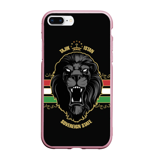 Чехол для iPhone 7/8 Plus матовый с принтом Таджикистан - черный лев, вид спереди №1
