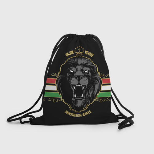 Рюкзак-мешок с принтом Таджикистан - черный лев, вид спереди №1