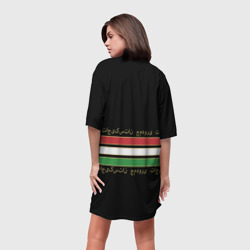 Платье с принтом Таджикистан - черный лев для женщины, вид на модели сзади №2. Цвет основы: белый