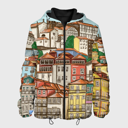 Мужская куртка 3D с принтом Порту, Португалия, домики, вид спереди #2