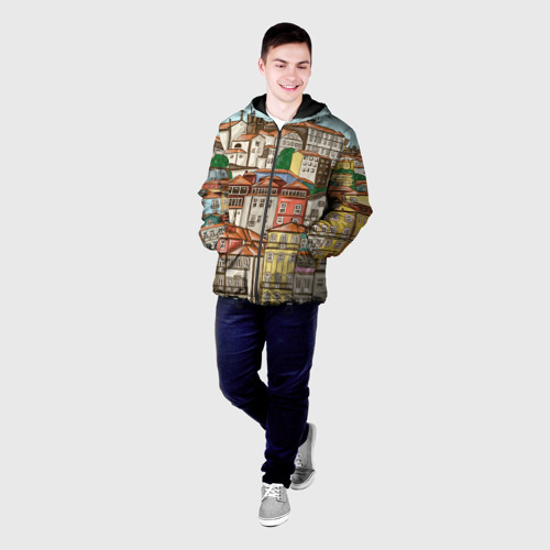 Мужская куртка 3D с принтом Порту, Португалия, домики, фото на моделе #1