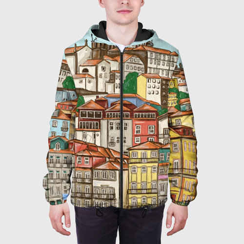 Мужская куртка 3D с принтом Порту, Португалия, домики, вид сбоку #3