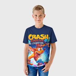 Футболка с принтом Crash Bandicoot для ребенка, вид на модели спереди №2. Цвет основы: белый