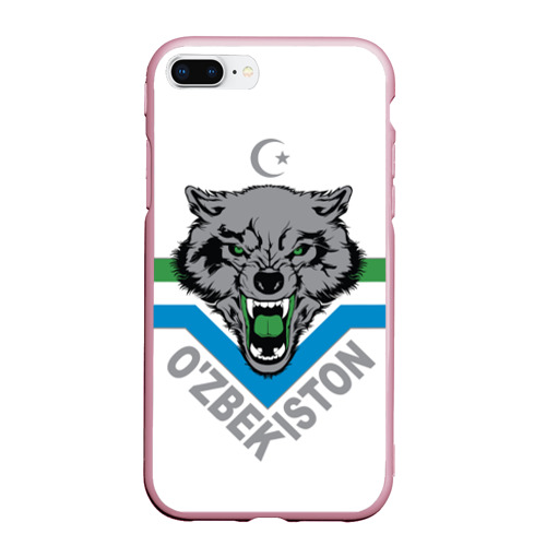 Чехол для iPhone 7/8 Plus матовый с принтом Узбекистан - агрессивный волк, вид спереди №1