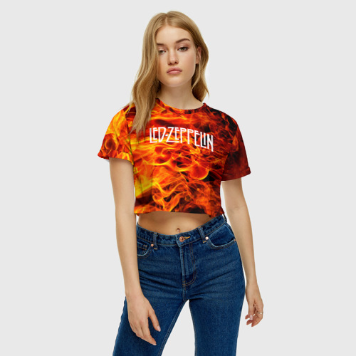 Женская футболка Crop-top 3D Led Zeppelin., цвет 3D печать - фото 3
