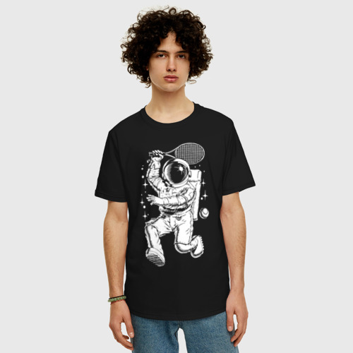 Мужская футболка хлопок Oversize Space tennis, цвет черный - фото 3