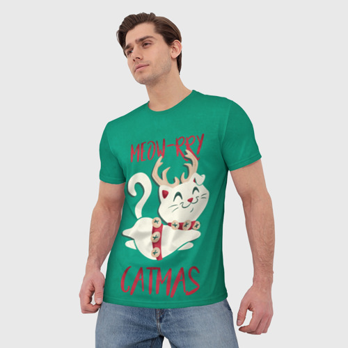 Мужская футболка 3D Meow-rry Catmas, цвет 3D печать - фото 3