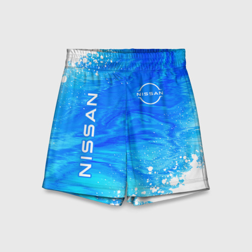 Детские спортивные шорты 3D с принтом NISSAN / Ниссан, вид спереди #2