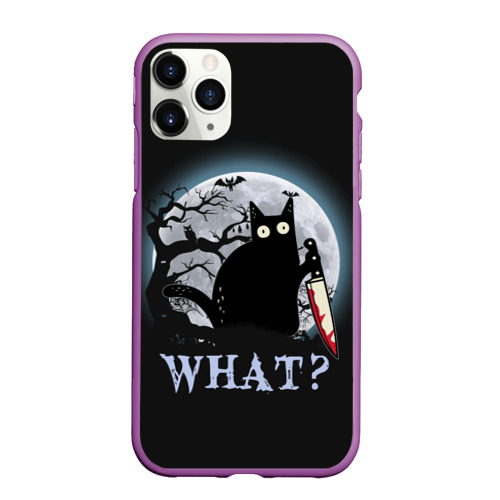 Чехол для iPhone 11 Pro Max матовый с принтом What Cat (Halloween), вид спереди #2