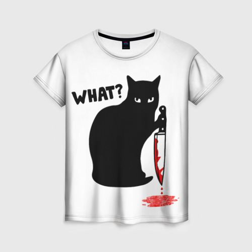 Женская футболка 3D с принтом What Cat, вид спереди #2