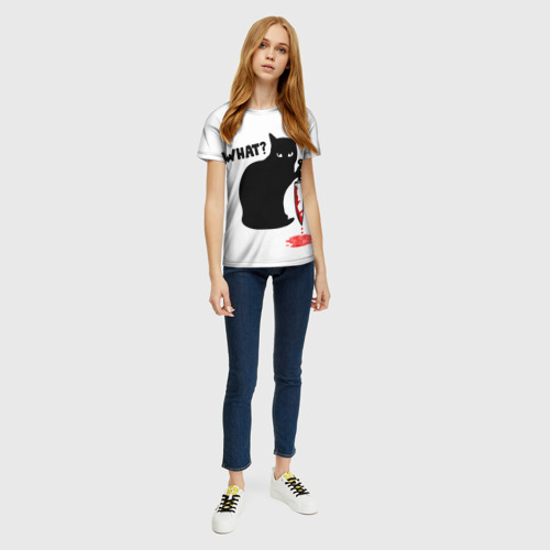Женская футболка 3D с принтом What Cat, вид сбоку #3