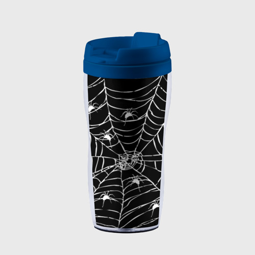 Термокружка-непроливайка Паутина с пауками, цвет синий