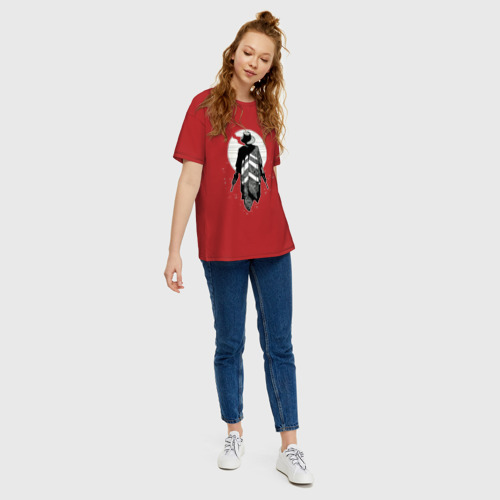 Женская футболка хлопок Oversize Ковбой, цвет красный - фото 5