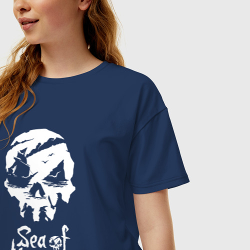 Женская футболка хлопок Oversize Sea of thieves, цвет темно-синий - фото 3