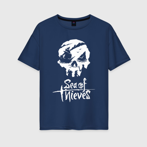 Женская футболка хлопок Oversize Sea of thieves, цвет темно-синий