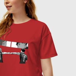Женская футболка хлопок Oversize Хината и Кагеяма - фото 2