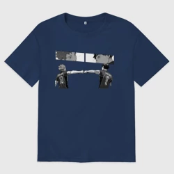 Женская футболка хлопок Oversize Хината и Кагеяма