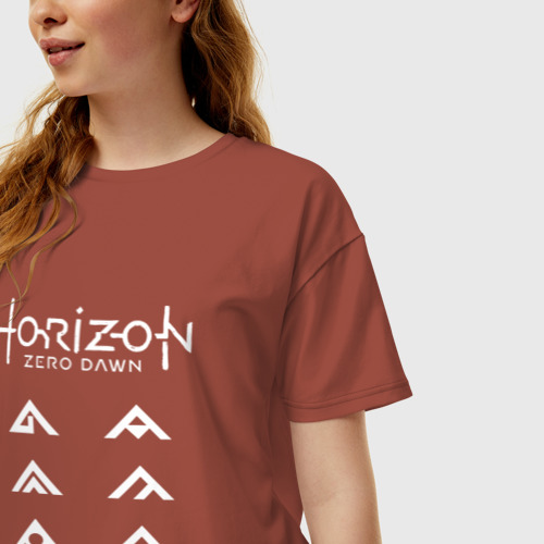 Женская футболка хлопок Oversize Horizon Zero Dawn, цвет кирпичный - фото 3