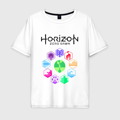 Мужская футболка хлопок Oversize с принтом HORIZON ZERO DAWN, вид спереди #2