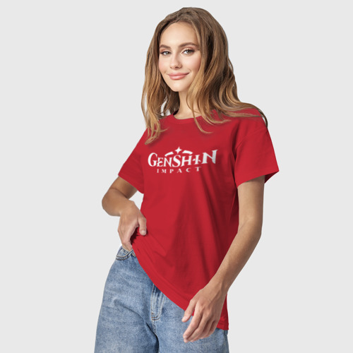 Светящаяся женская футболка Genshin Impact, цвет красный - фото 3