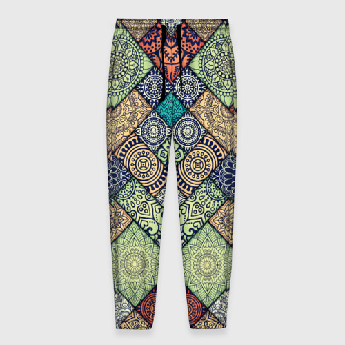 Мужские брюки с принтом Мандалы лоскутный печворк, вид спереди №1