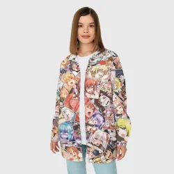 Женская рубашка oversize 3D Color ahegao - цветные ахегао девушки аниме  паттерн  - фото 2