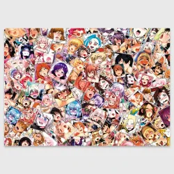 Поздравительная открытка Color ahegao - цветные ахегао девушки аниме  паттерн 