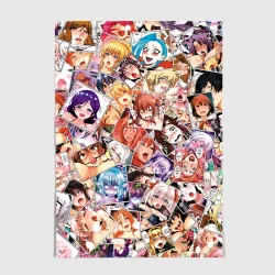 Постер Color ahegao - цветные ахегао девушки аниме  паттерн 