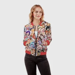 Женский бомбер 3D Color ahegao - цветные ахегао девушки аниме  паттерн  - фото 2
