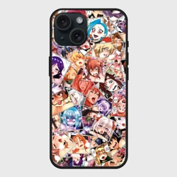 Чехол силиконовый для Apple iPhone 15 матовый Color ahegao - цветные ахегао девушки аниме паттерн
