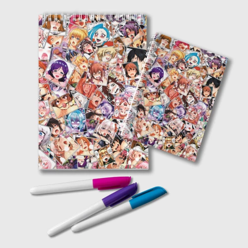 Блокнот Color ahegao - цветные ахегао девушки аниме  паттерн 