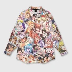 Женская рубашка oversize 3D Color ahegao - цветные ахегао девушки аниме  паттерн 