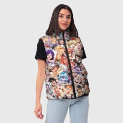 Женский жилет утепленный 3D Color ahegao - цветные ахегао девушки аниме  паттерн  - фото 2