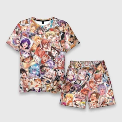 Мужской костюм с шортами 3D Color ahegao - цветные ахегао девушки аниме  паттерн 