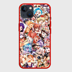 Чехол для iPhone 14 Color ahegao - цветные ахегао девушки аниме паттерн