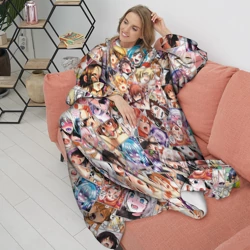 Плед с рукавами Color ahegao - цветные ахегао девушки аниме  паттерн  - фото 2