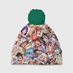 Шапка 3D c помпоном Color ahegao - цветные ахегао девушки аниме  паттерн 