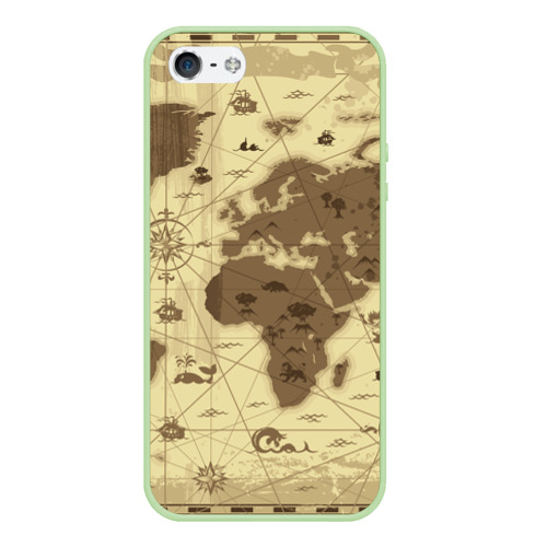 Чехол для iPhone 5/5S матовый Карта мира, цвет салатовый