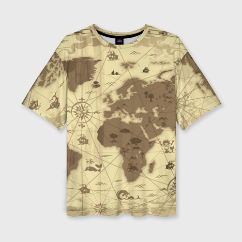 Женская футболка oversize 3D Карта мира, цвет 3D печать