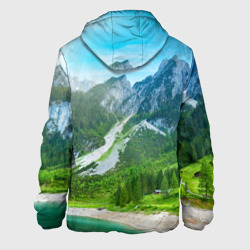 Куртка с принтом Альпийские горы для женщины, вид сзади №1. Цвет основы: белый