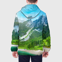 Куртка с принтом Альпийские горы для женщины, вид на модели сзади №2. Цвет основы: белый