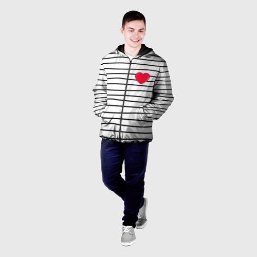 Мужская куртка 3D с принтом Полоски с сердцем, фото на моделе #1