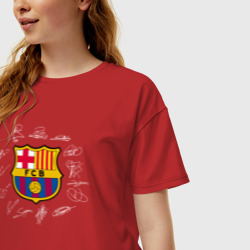Женская футболка хлопок Oversize FC Barcelona автографы игроков - фото 2