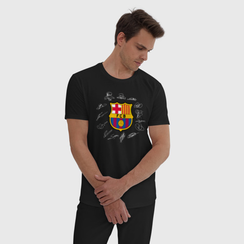 Мужская пижама хлопок FC Barcelona автографы игроков, цвет черный - фото 3