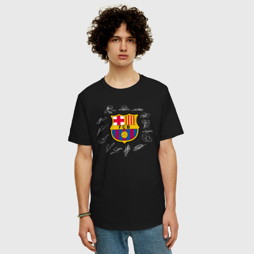 Мужская футболка хлопок Oversize FC Barcelona автографы игроков, цвет черный - фото 3