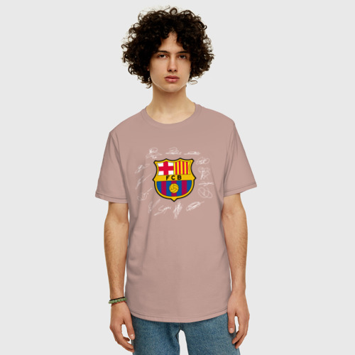 Мужская футболка хлопок Oversize FC Barcelona автографы игроков, цвет пыльно-розовый - фото 3