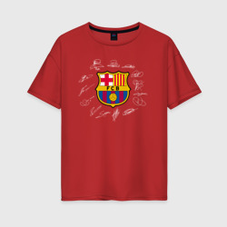 Женская футболка хлопок Oversize FC Barcelona автографы игроков