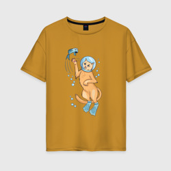 Кот Аквалангист – Женская футболка хлопок Oversize с принтом купить со скидкой в -16%